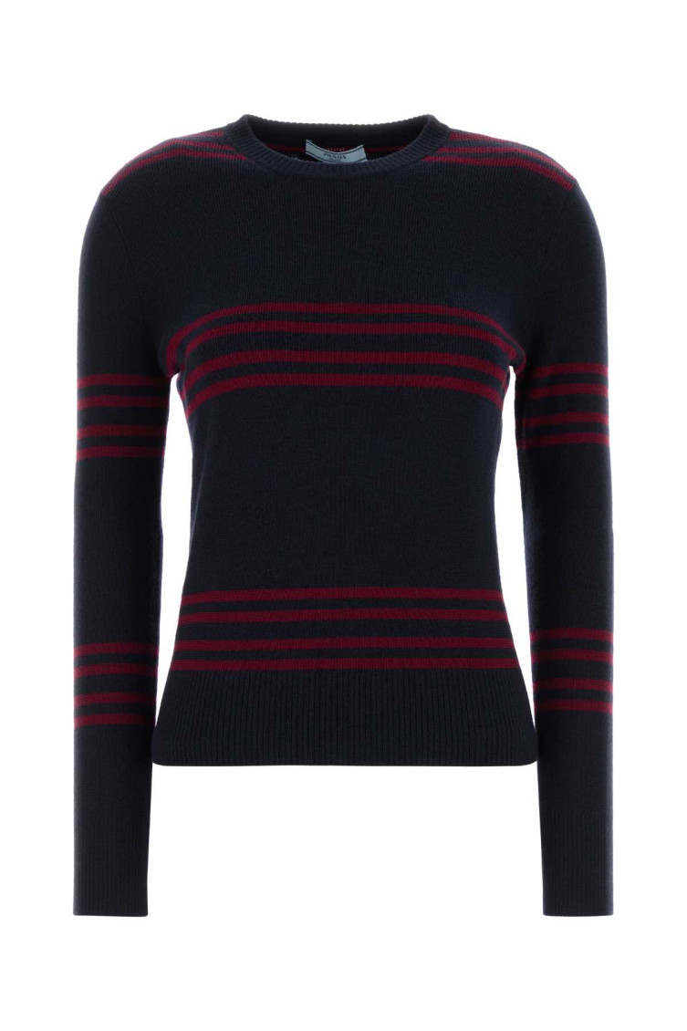 Prada Women Navy Blue Striped Sweater, L Luxury Sweaters & Knitwear For Women Darveys In Blue