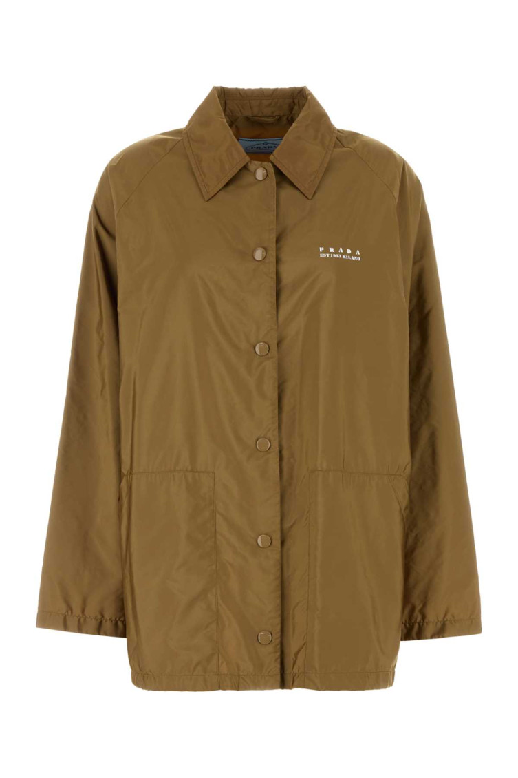Prada Re-nylon Jacket Collared Neck In Brown
