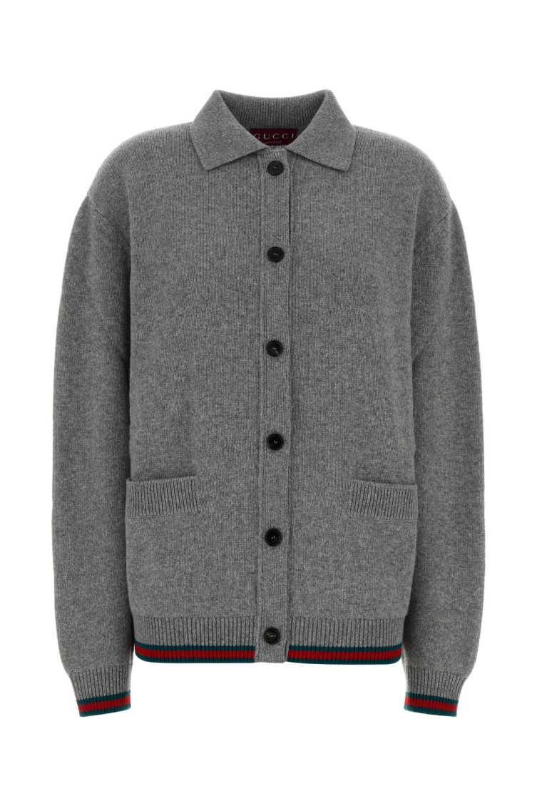 Gucci Women Grey Wool Blend Oversize Cardigan In Gray