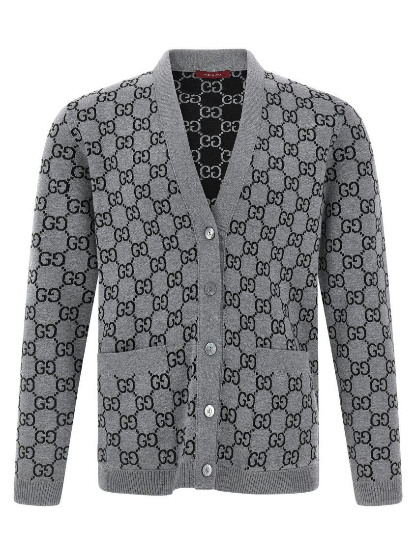 Gucci Grey Black Jacquard Cardigan In Gray