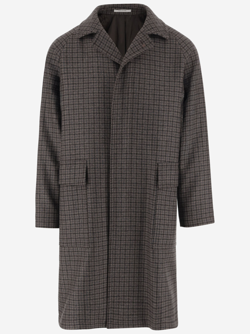 Tagliatore Houndstooth Pattern Jacket With Structured Collar And Flap Pockets In Brown