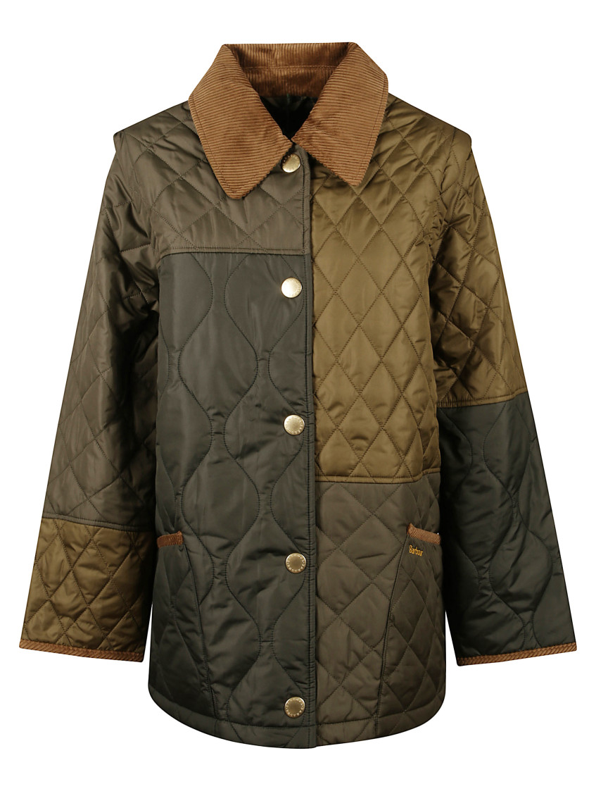 Barbour Quilted Jacket With Contrast Collar And Pockets In Multi