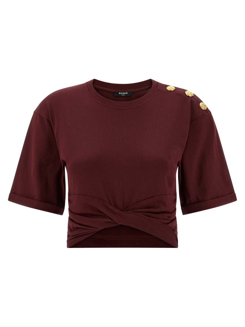 Balmain Twisted Button-embellished Top In Brown
