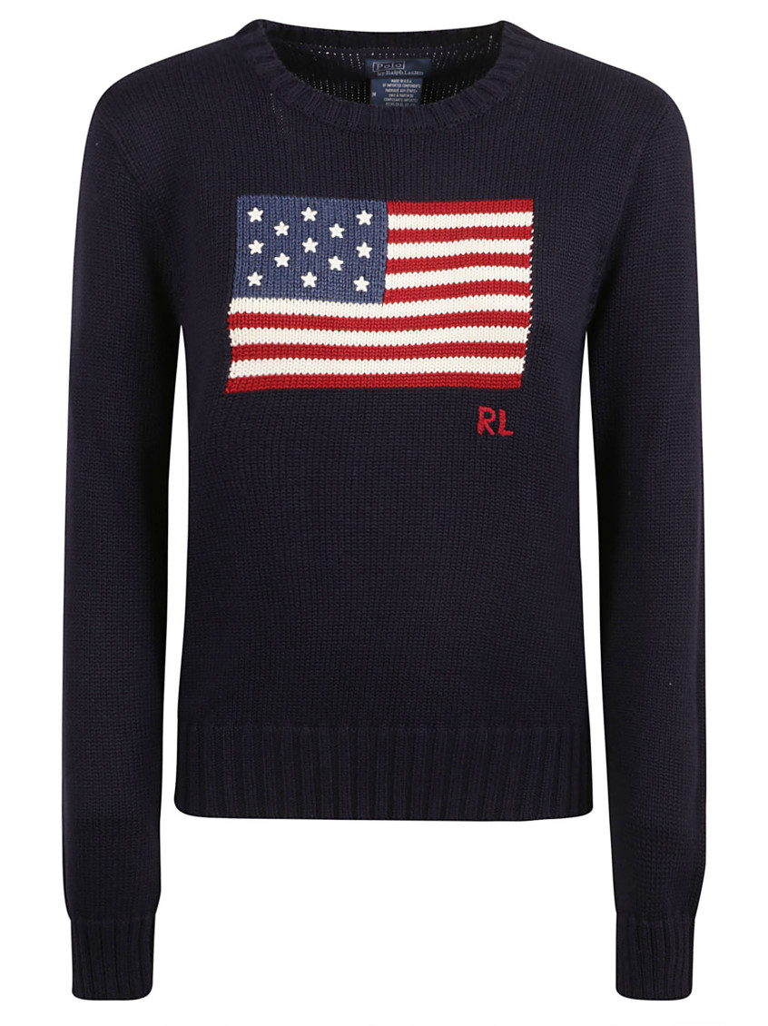 Ralph Lauren Navy Blue Cotton Sweater In Black