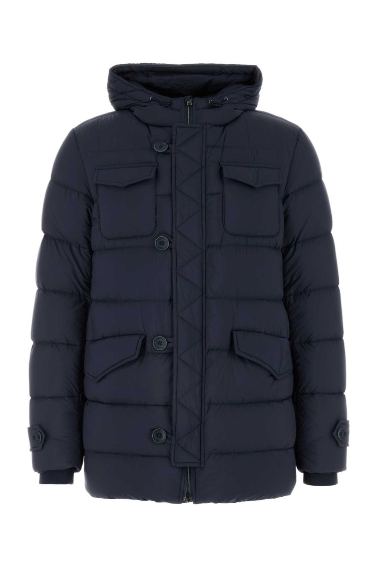Herno Black Polyester Full-length Jacket In Navy Blue
