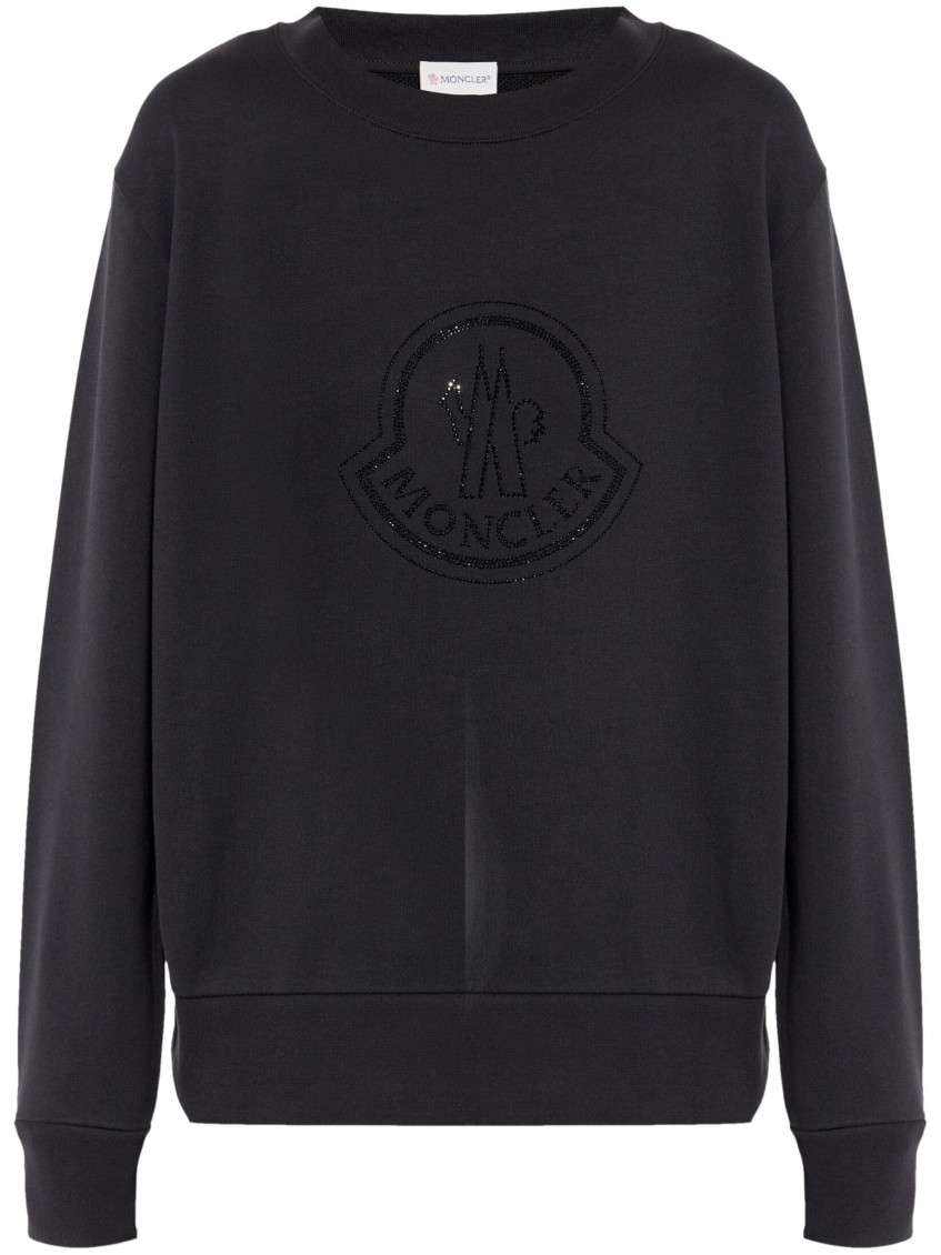 Shop Moncler Black Crystal Logo Cotton Sweatshirt