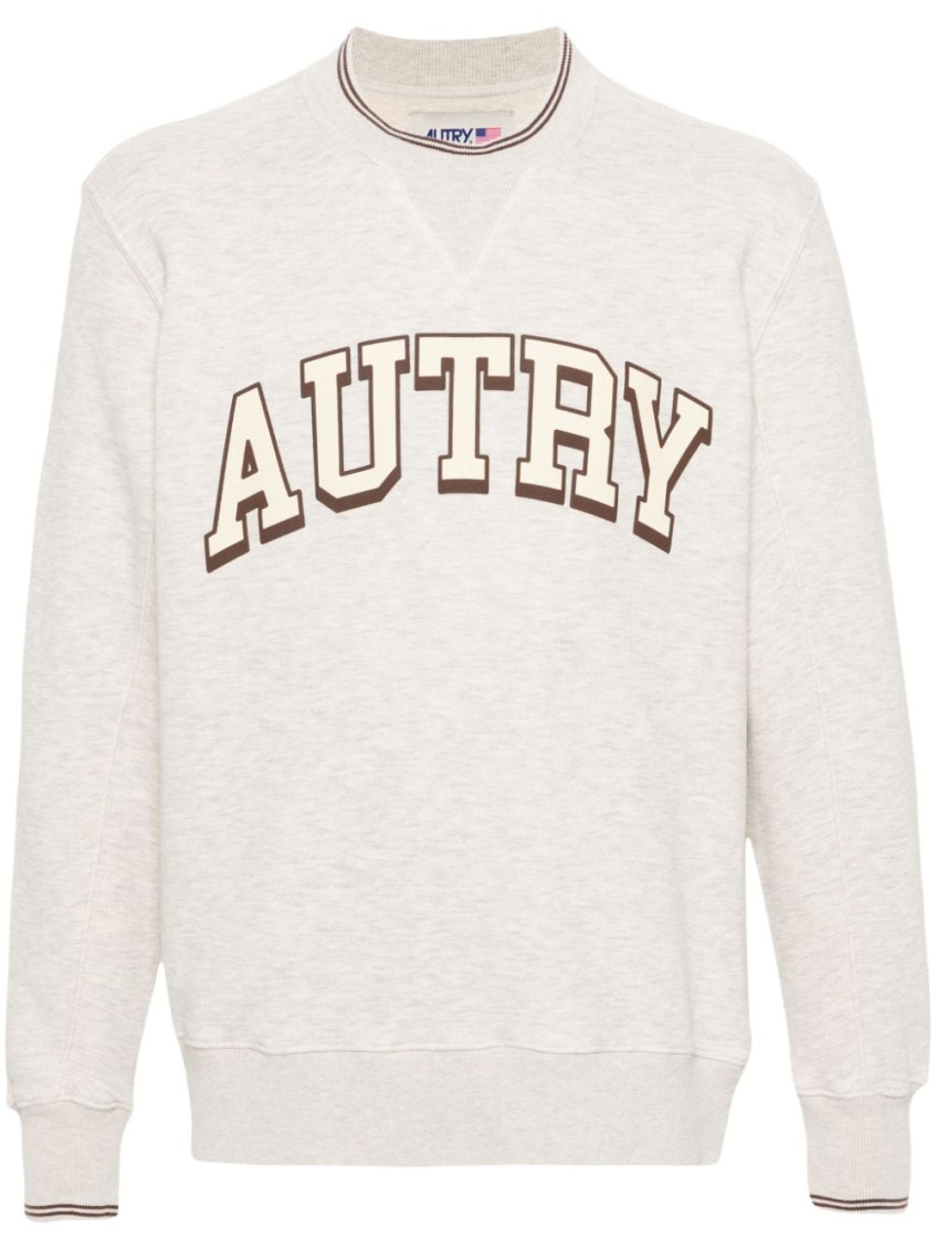 Autry Logo Print Crewneck Sweatshirt In Beige