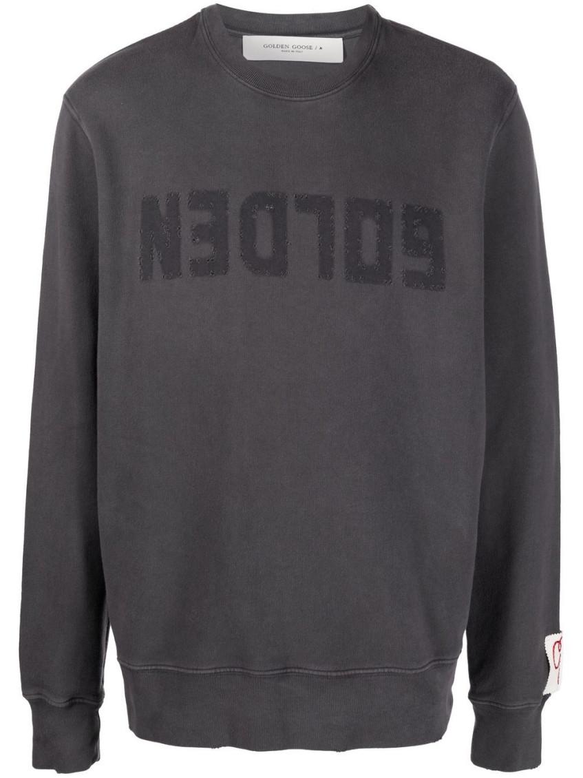 Golden Goose Golden M S Regular Sweatshirt Distressed Cotton Jersey With Logo Clothing In Gray