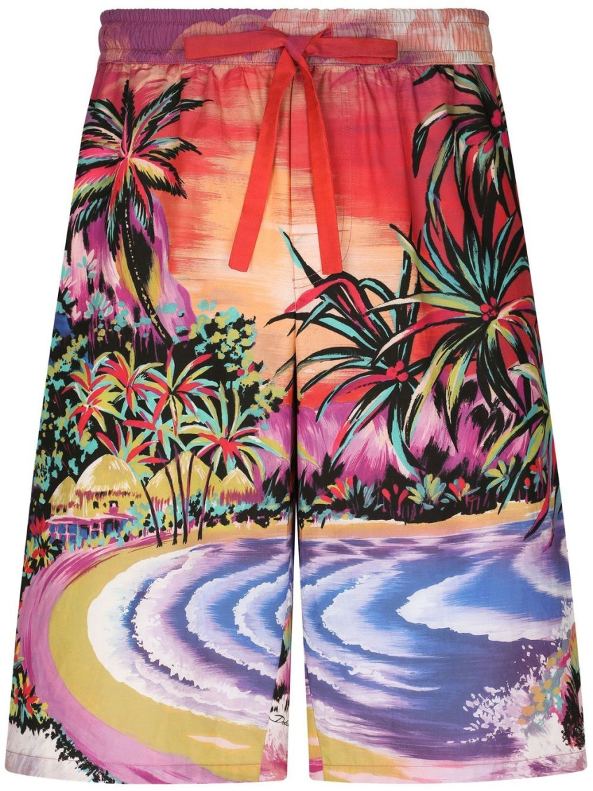Dolce & Gabbana Bermuda Shorts With Hawaii Print In Multi