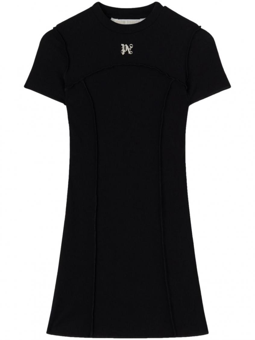 Palm Angels Mini Abito Con Monogram In Black