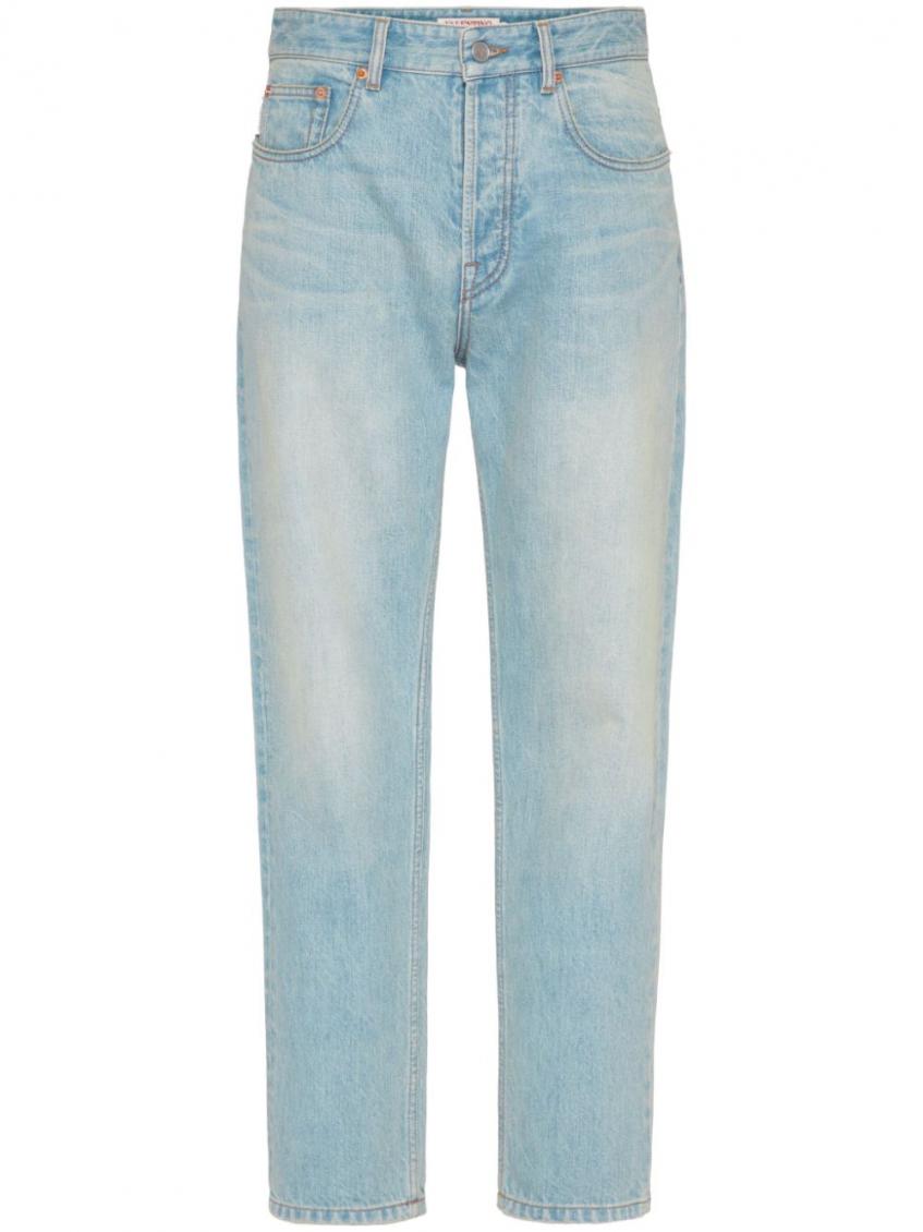 Valentino Vlogo Signature Embossed Tapered Jeans In Blue