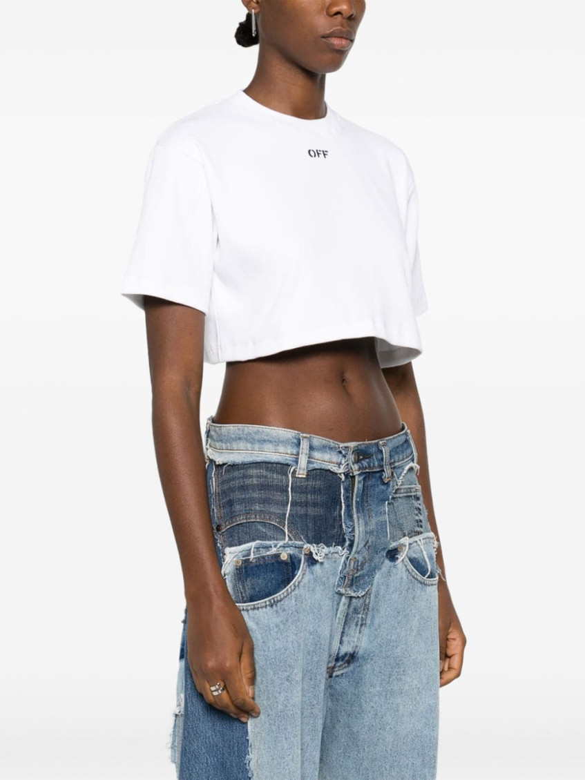 Off-White White Logo Cotton Cropped T-shirt for Women Online