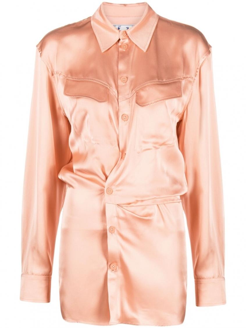 Off-white Off White Satin Mini Shirt Dress In Peach