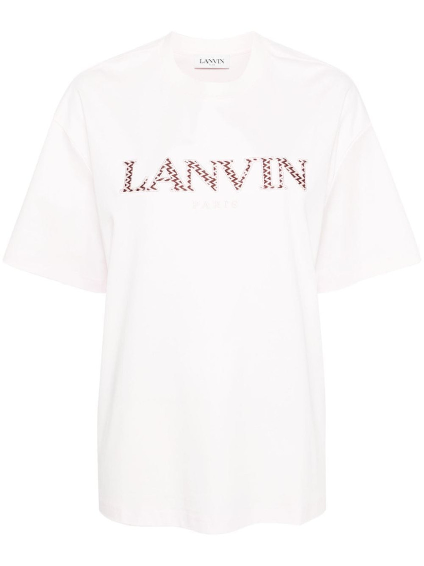 Shop Lanvin Peach White Logo Cotton T-shirt