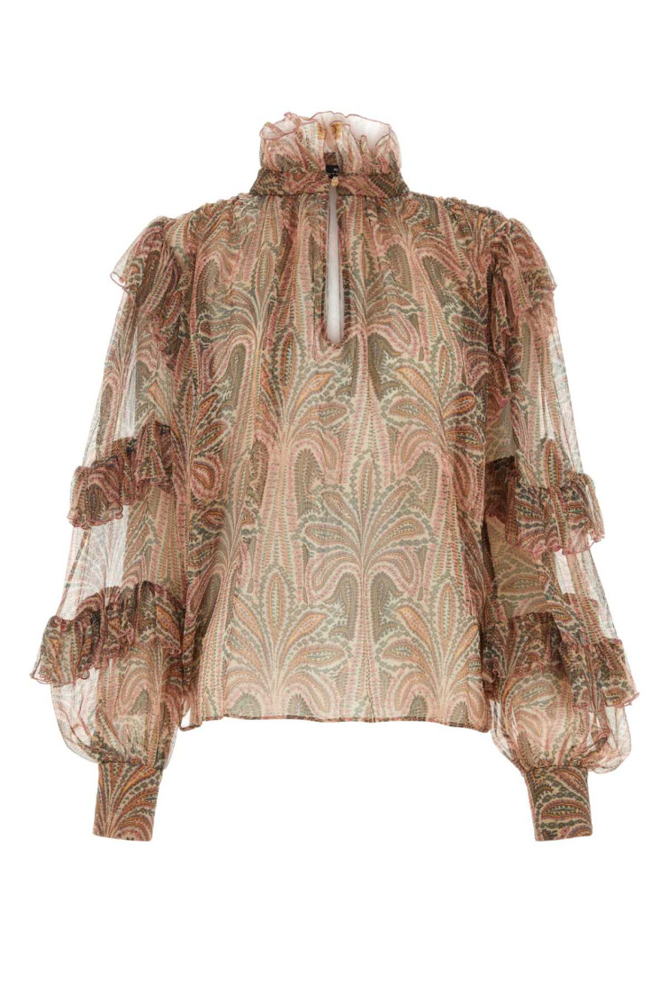 Shop Etro Brown Printed Blouse Top In Multicolor