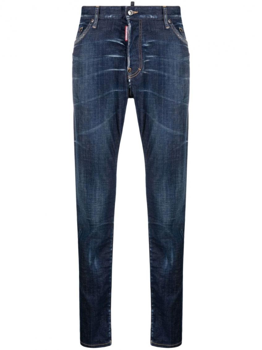 Dsquared2 Five Pocket Stretch Denim Trousers With Localized Wear Washing In Royal Blue