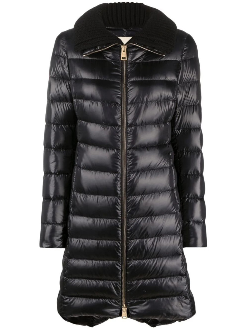 Herno Long Quilted Jacket High Collar In Black