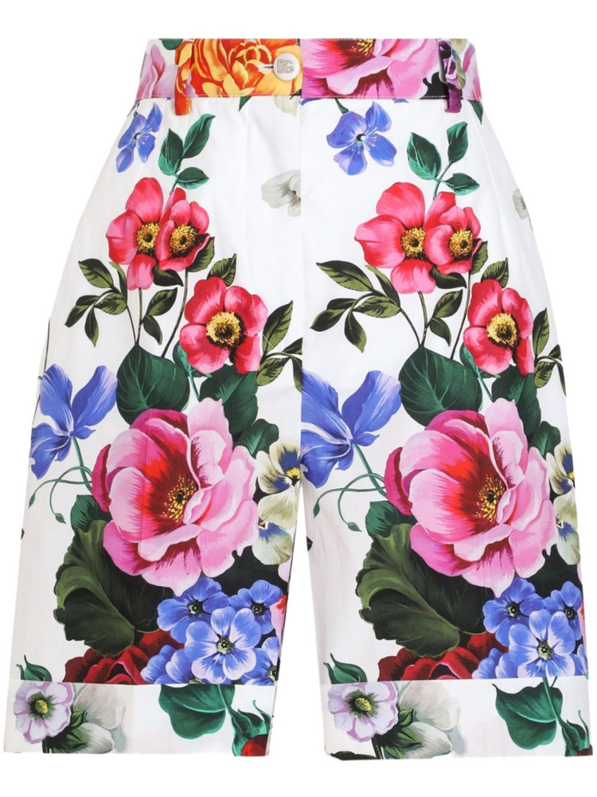 Dolce & Gabbana Multicolor Bermuda Shorts With All-over Floral Pattern Print In Cotton Woman In Multicolor