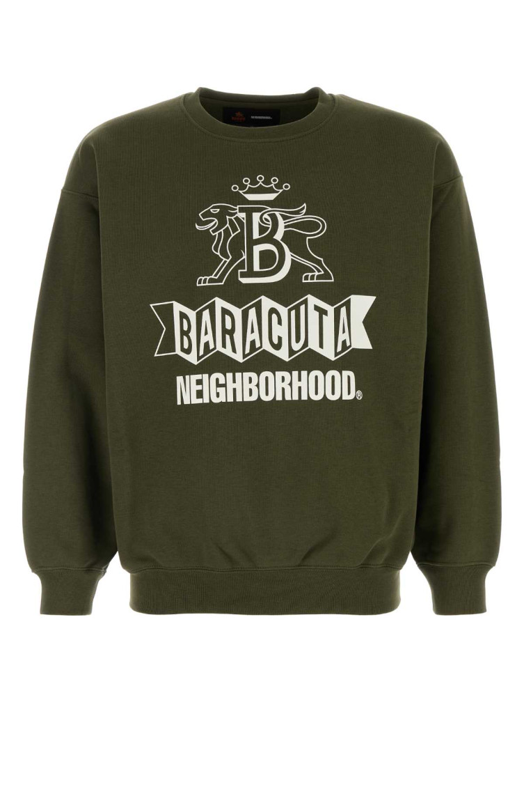 Baracuta Oversize Cotton Blend Crew-neck Sweatshirt With Graphic Print In Green