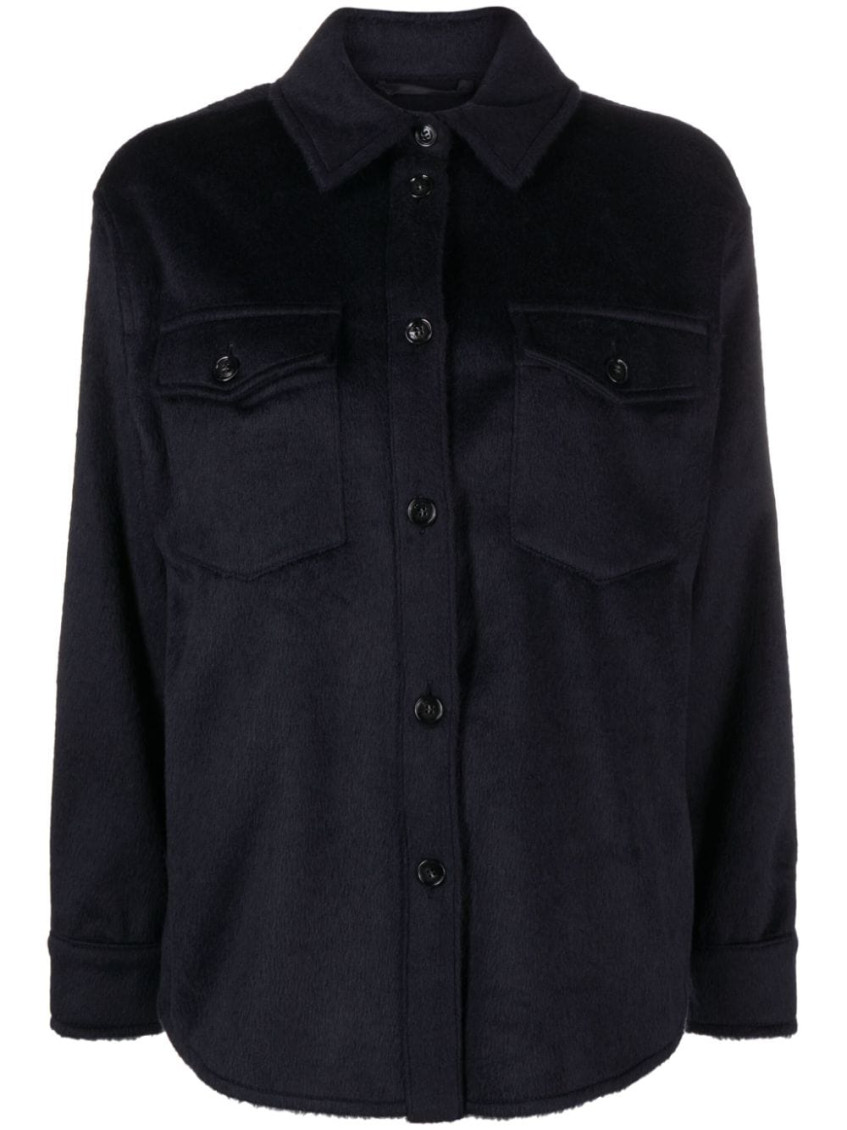 Woolrich Overshirt Fabric Brushed Chest Pockets In Dark Blue