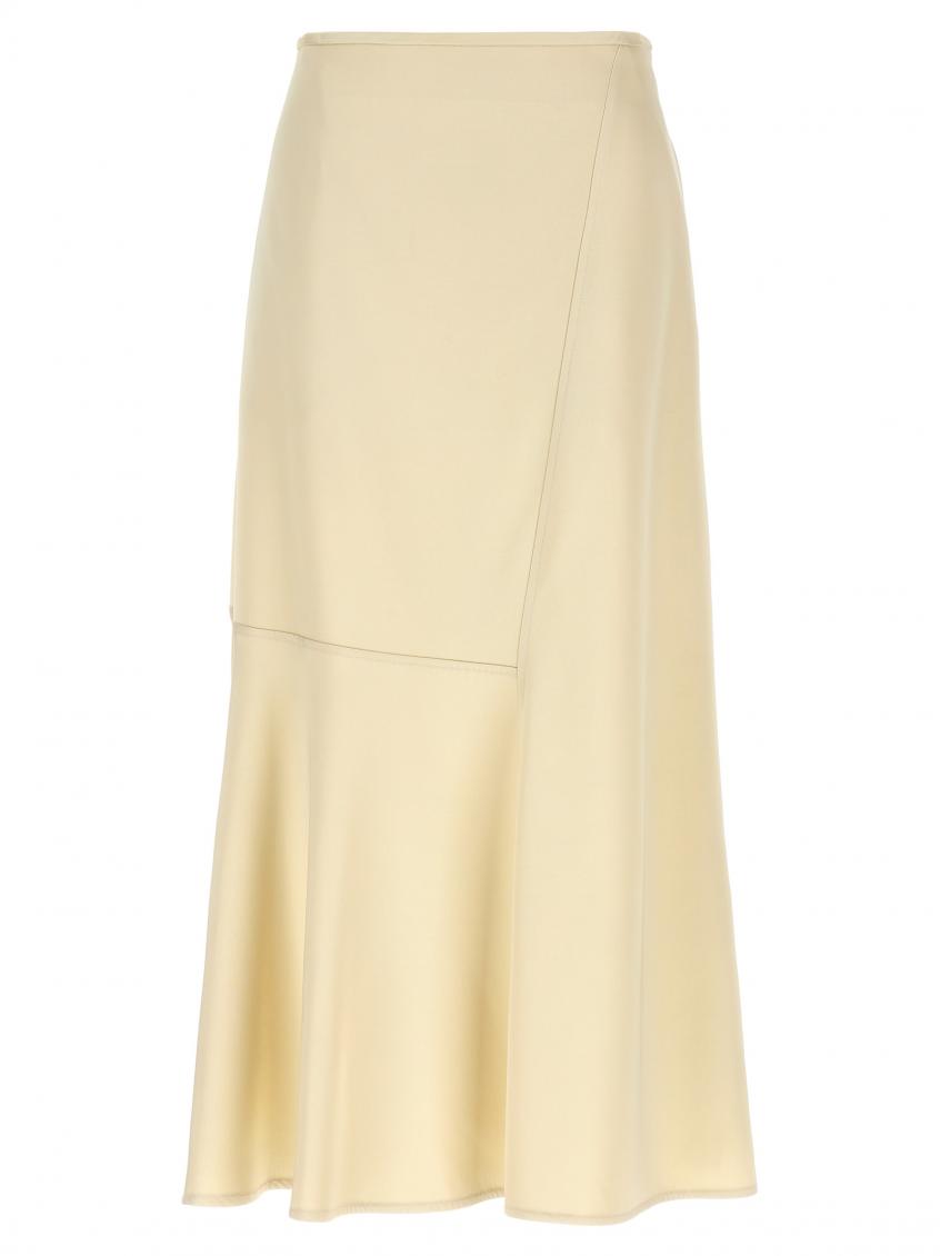 Jil Sander High-waisted Midi Skirt Asymmetric Hem In Off White