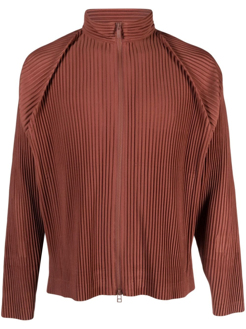 Shop Issey Miyake Brown Zipped Pleated Jacket