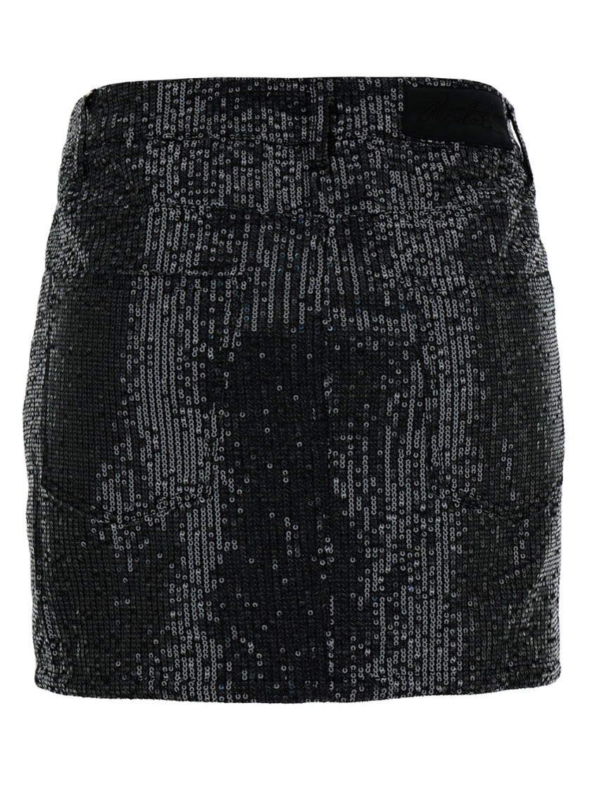 Rotate Birger Christensen Black Mini-skirt With All-over Paillettes And Logo Patch In Black