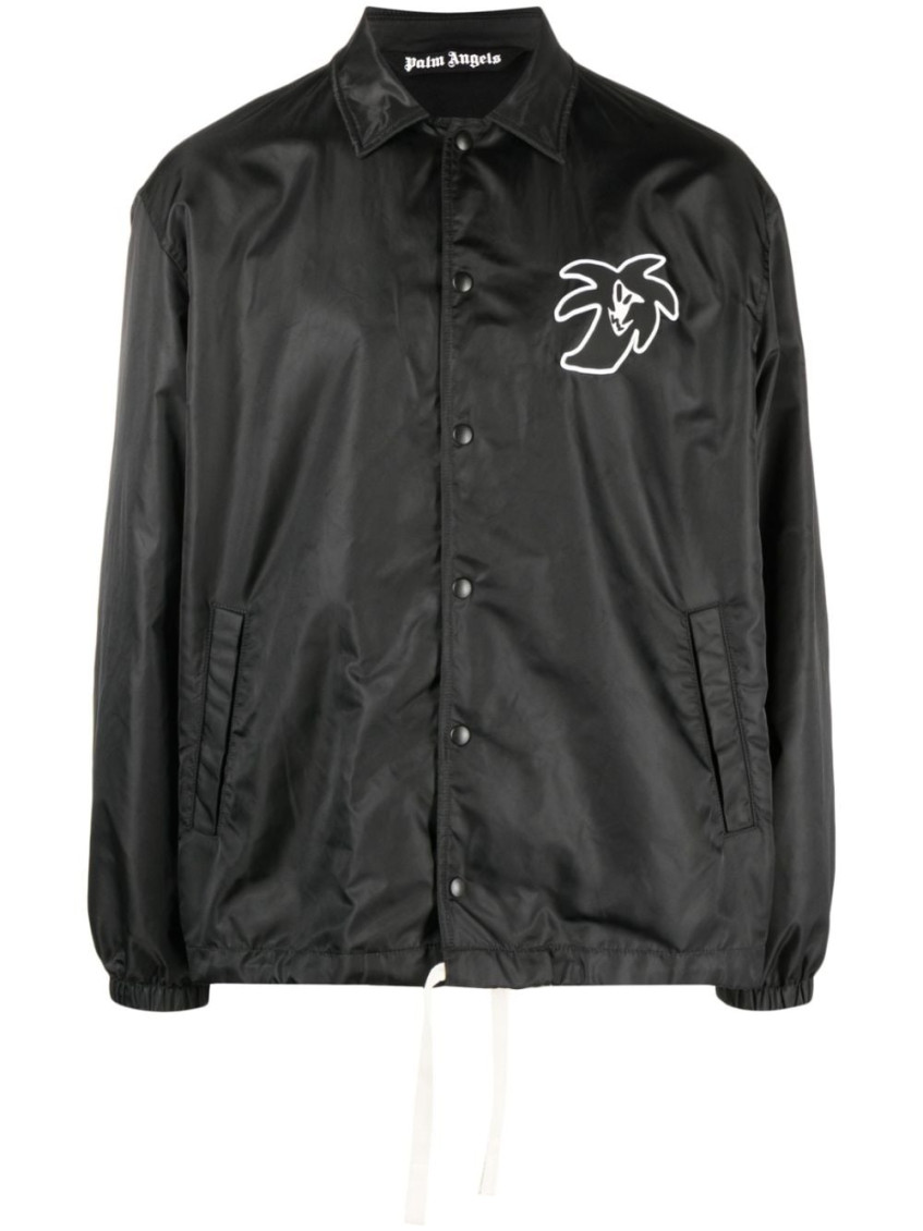 Shop Palm Angels Black Printed Coach Jacket