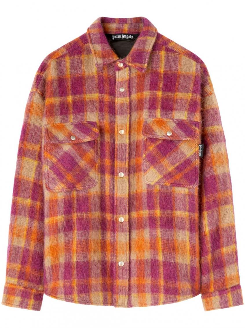 Palm Angels Maroon Checked Overshirt In Maroon