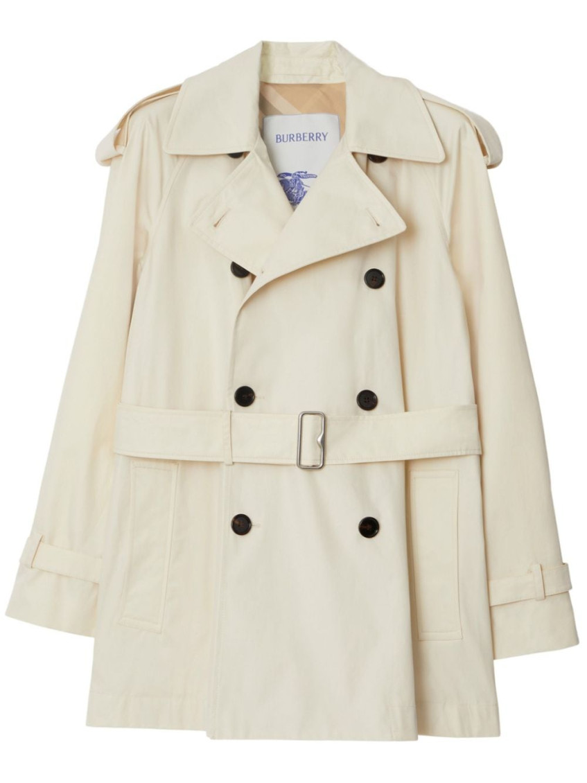 Burberry Belted Double-breasted Short Trench Coat In White
