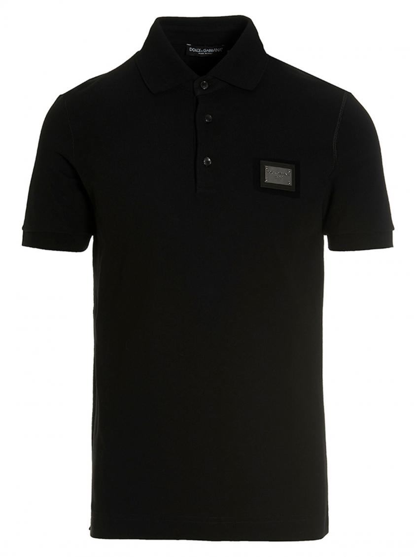 Dolce & Gabbana Dark Gray Logo Plaque Cotton Men Polo Shirt T-shirt In Black