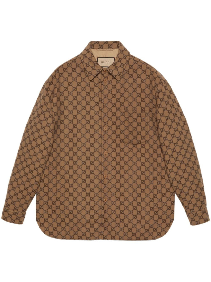 Shop Gucci Brown Flannel Shirt Jacket