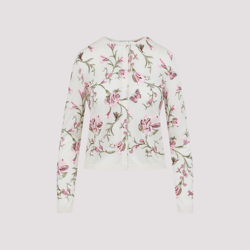 Giambattista Valli Floral-embroidered Cashmere Cardigan In White