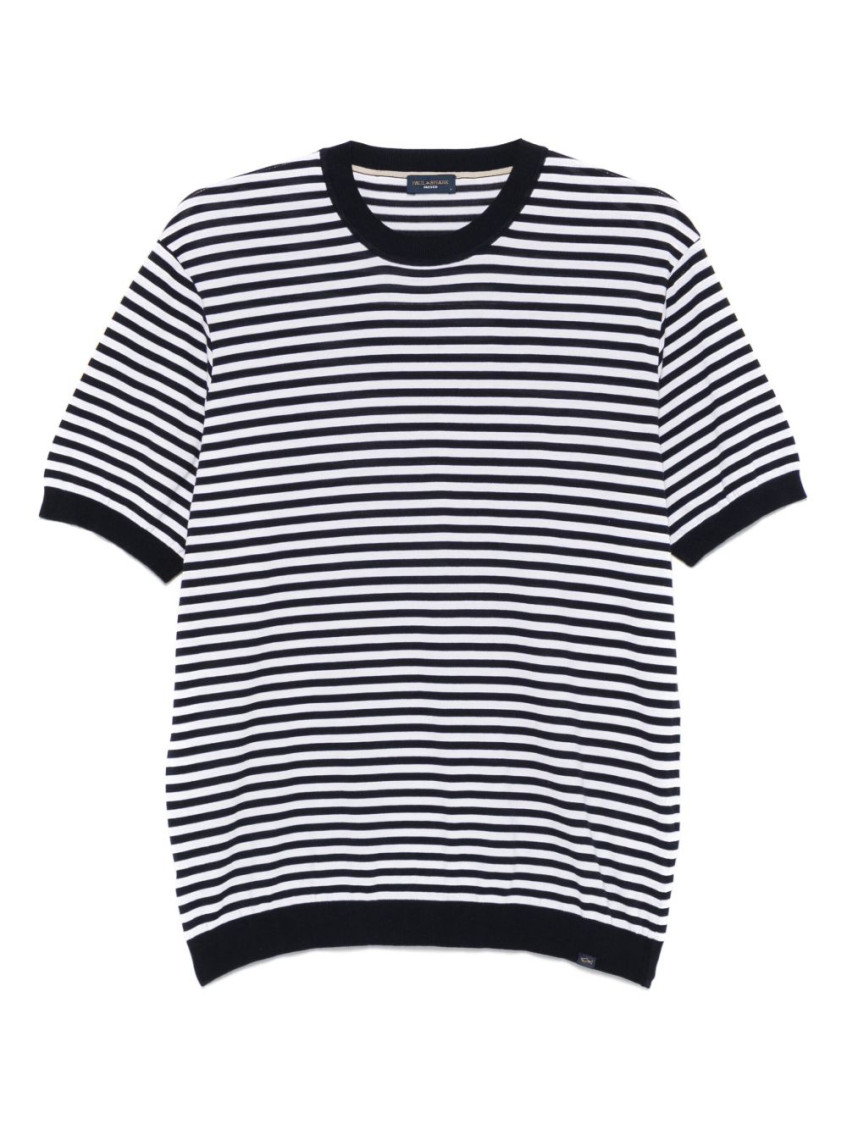 Shop Paul & Shark Navy Blue Crew Neck Striped T-shirt