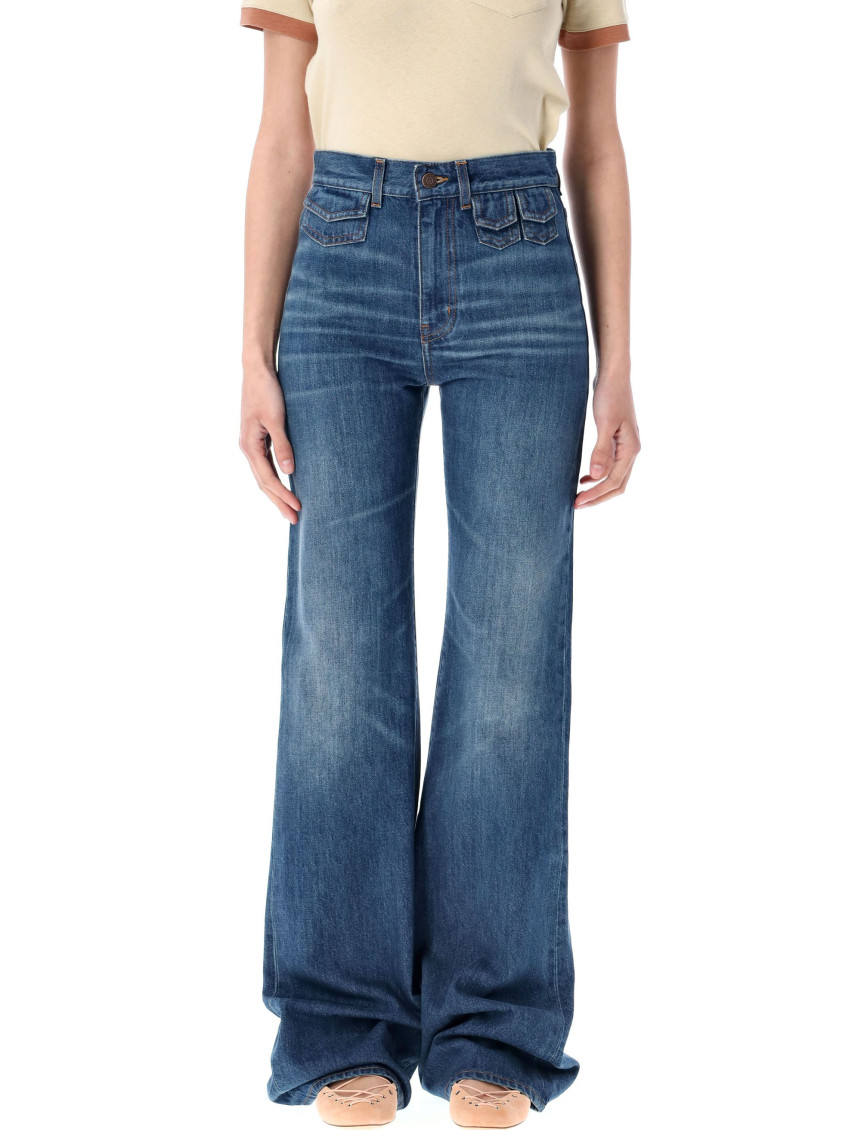 Chloé Women Blue Denim High-waisted Flare Jeans In Blue
