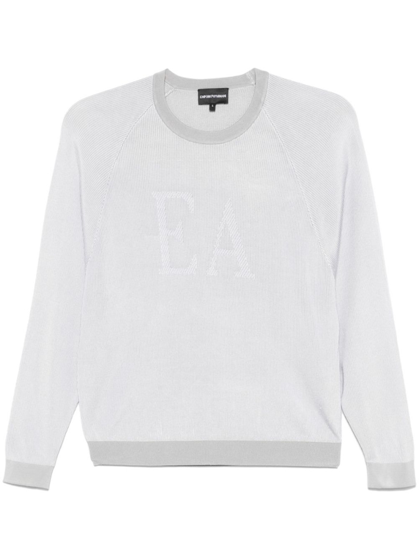 EMPORIO ARMANI LIGHT GREY LOGO STRIPED SWEATER