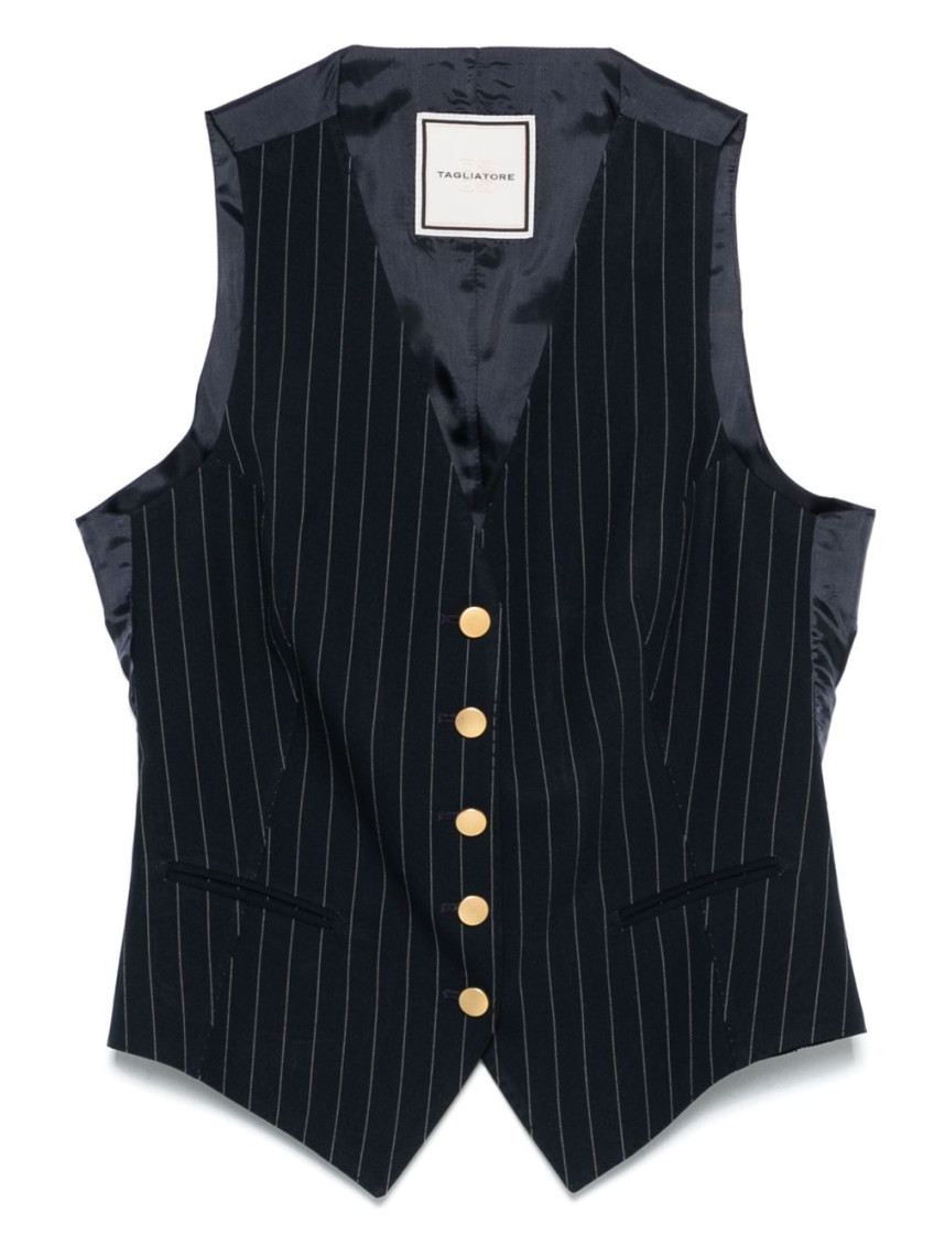 Tagliatore Black Striped V-necked Vest