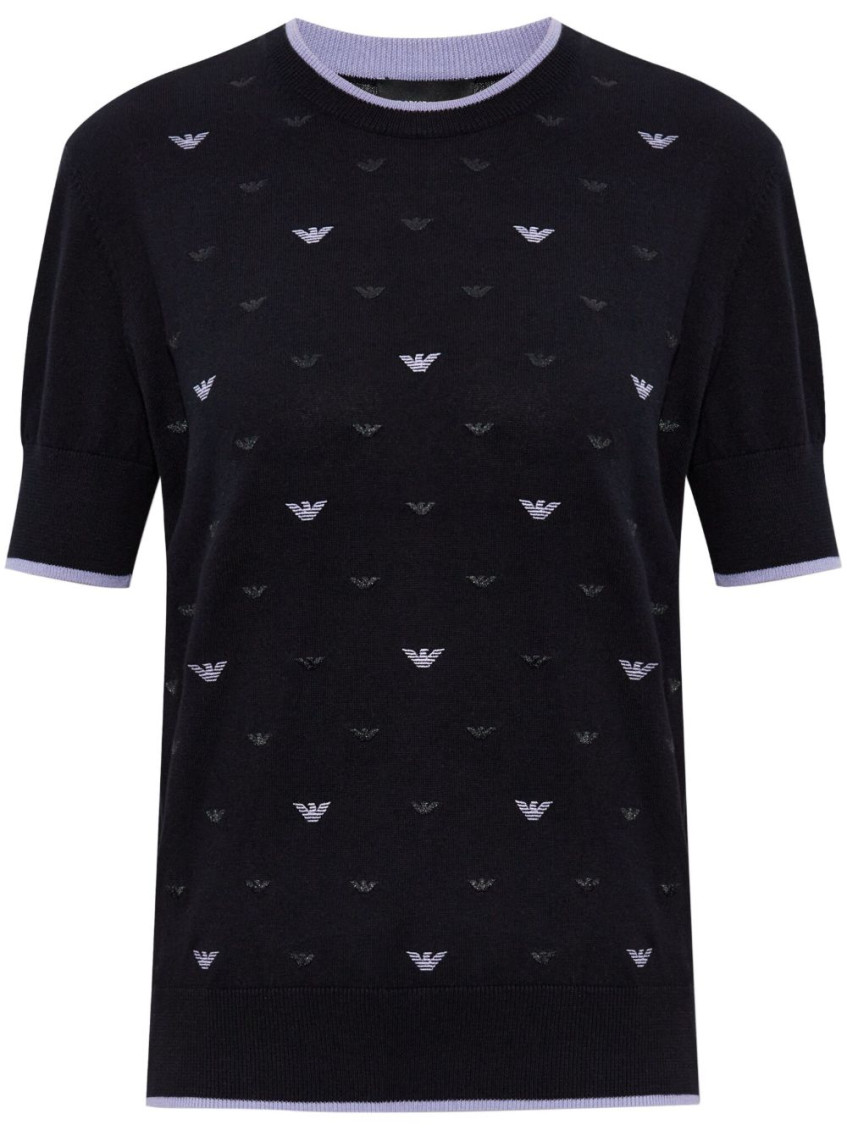 Emporio Armani Black Allover Logo Cotton Sweater