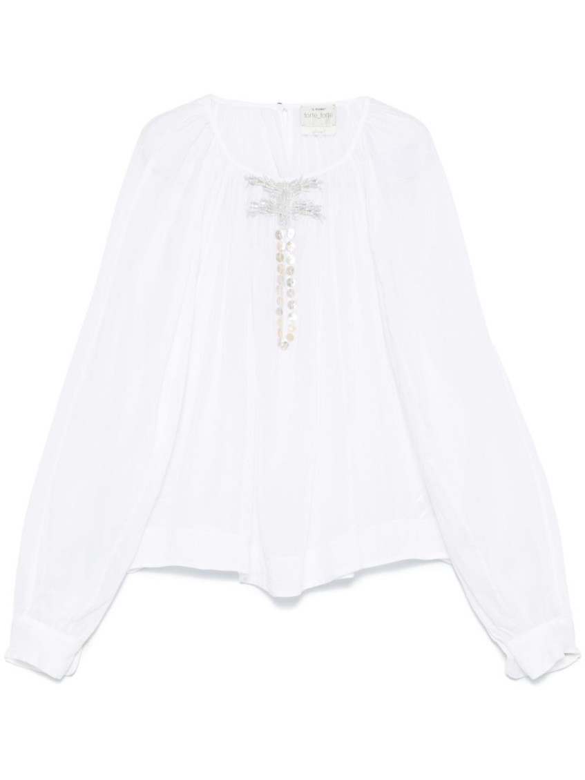 Shop Forte Forte White Bead-detail Shirt