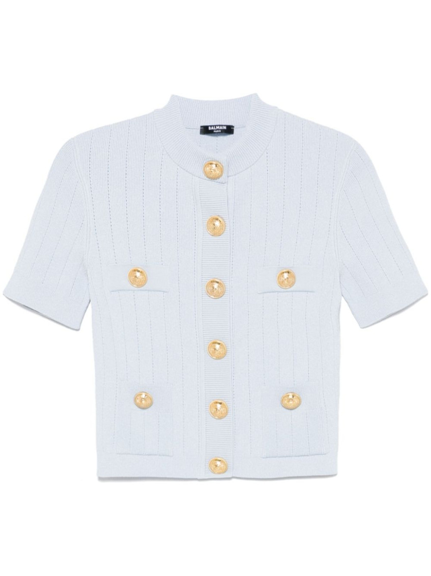 Shop Balmain Light Blue Knitted Sweater