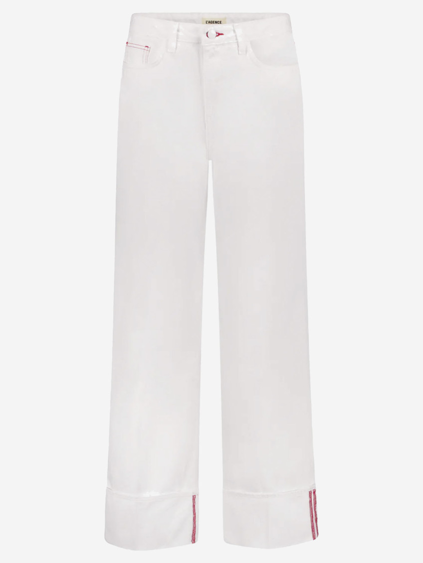 L Agence Miley Ultra High Rise Wide Leg Cuff Jeans In Blanc