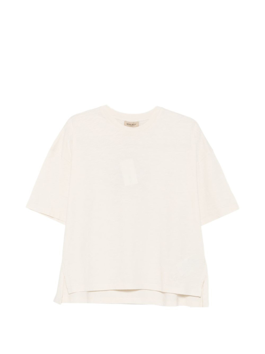 Woolrich Beige Solid Crew Neck T-shirt In Sand