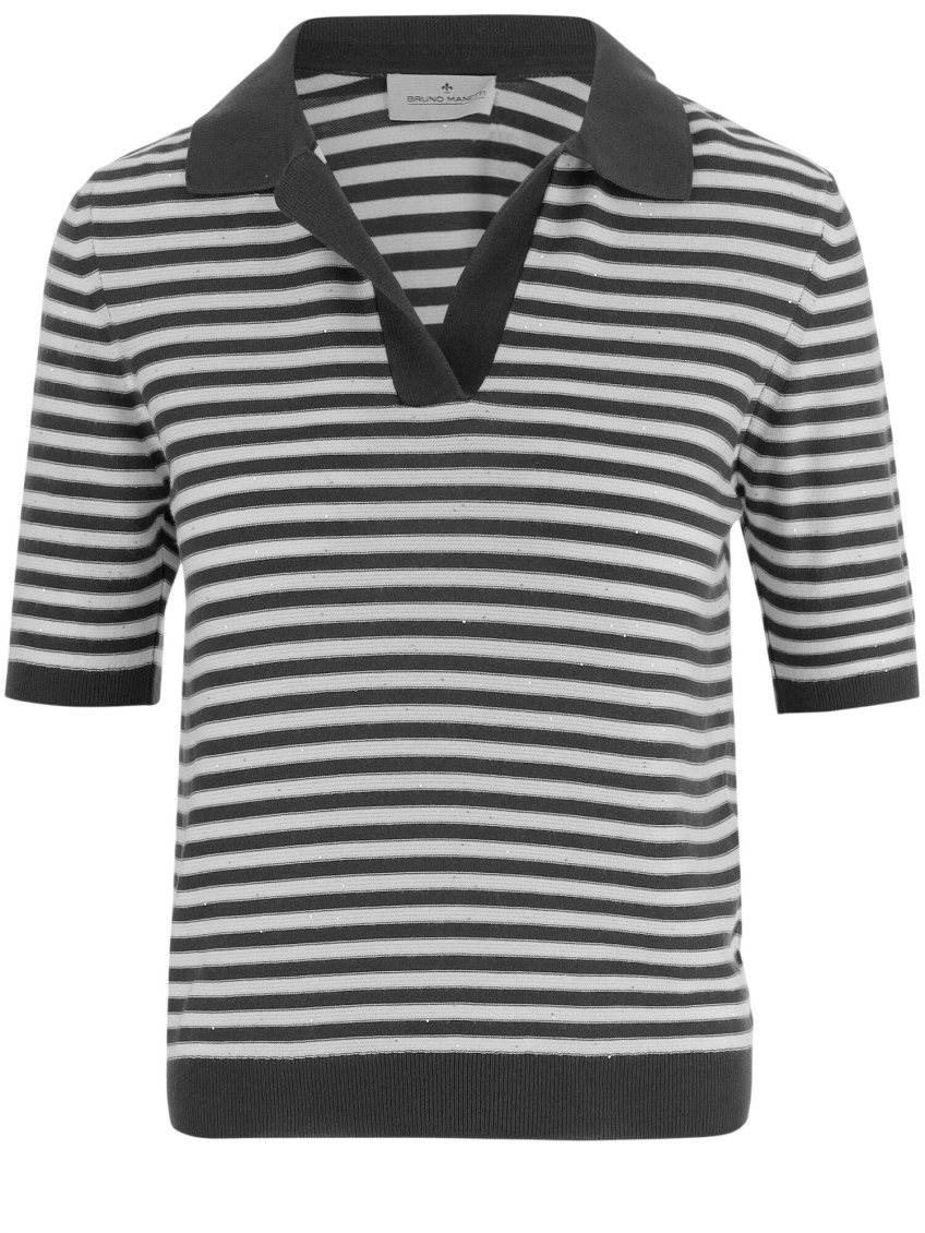Bruno Manetti Multicolor Stripes Shirt Collar Polo In Black