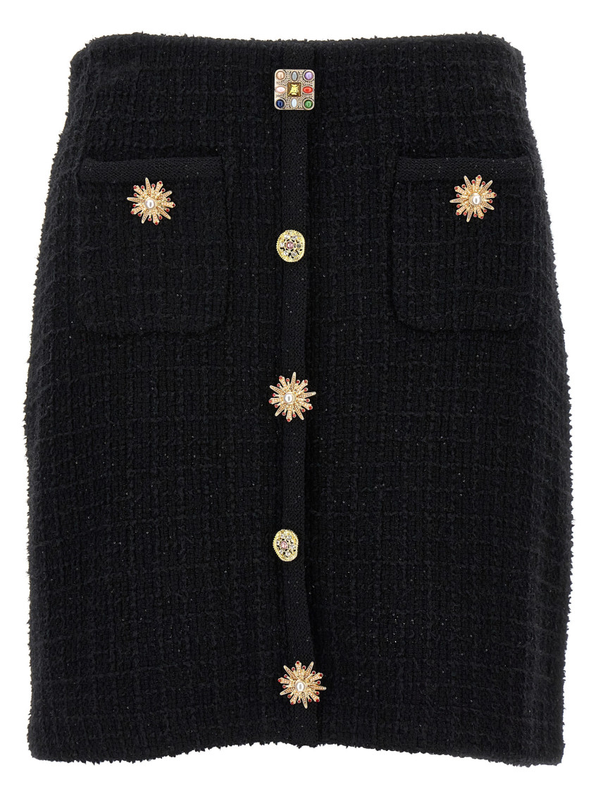 SELF-PORTRAIT BLACK JEWEL BUTTON KNIT MINI SKIRT 