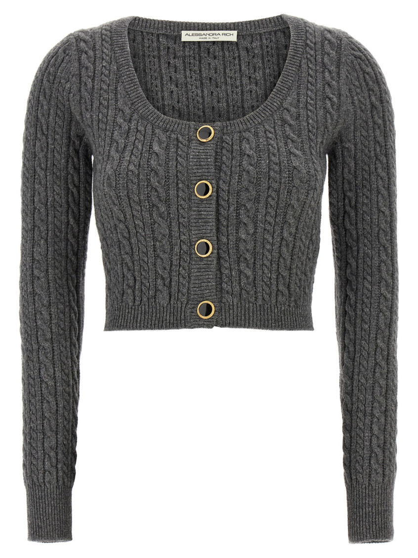 Alessandra Rich Wool Knitted Cardigan In Grey