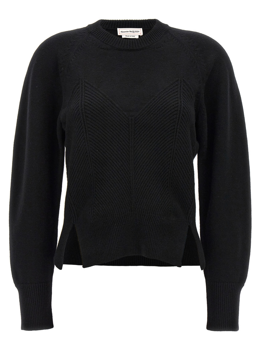 Alexander Mcqueen Chevron Corset Sweater In Wool In Black