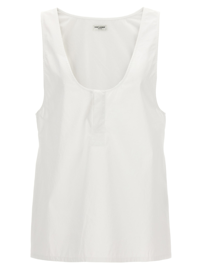 Saint Laurent Semi-sheer Henley Tank Top In White