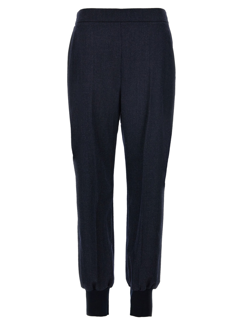 Stella Mccartney Navy Blue Wool Flannel Jogger In Blue