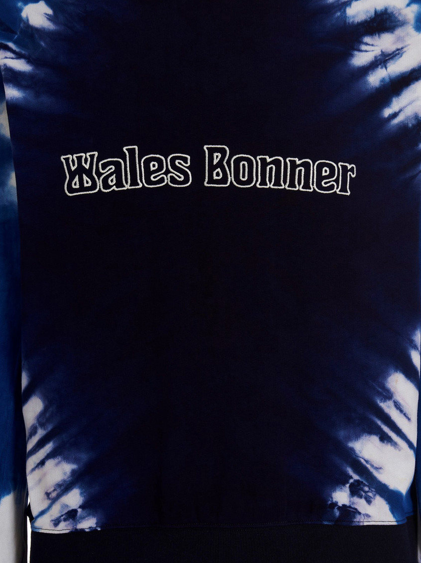 Wales Bonner Blue Logo embroidery tie dye sweatshirt for Men