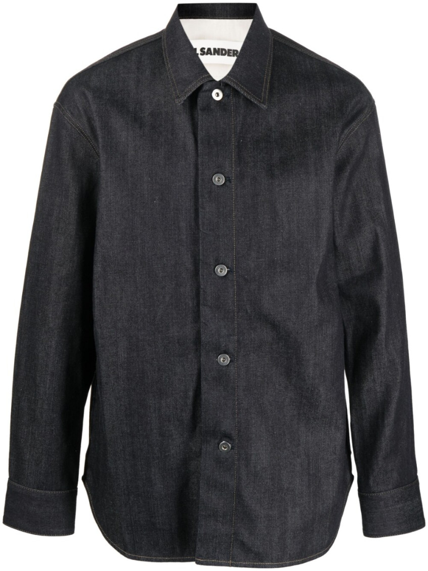 Jil Sander Dark Blue Denim Overshirt In Black